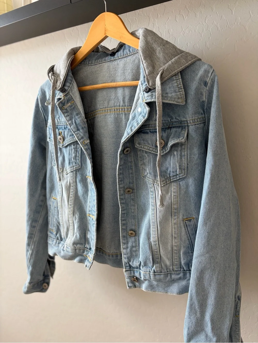 Light Blue Denim Jacket with Grey Hoodie